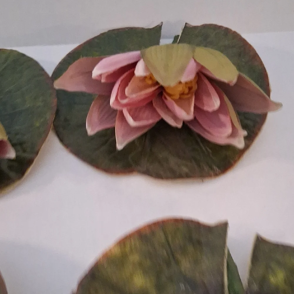 Handmade Pink Faux Water Lily Lotus Pond Picks Craft Floral Decor Set of 10